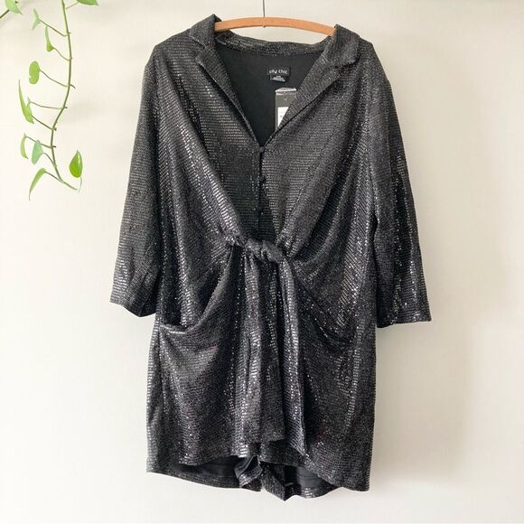 NWT CITY CHIC Glamour Playsuit Sequin Romper in Gunmetal 16 - Picture 4 of 9